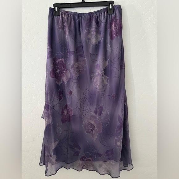 Vintage R&M Richards Purple Floral Chiffon Skirt Sz 14 Sheer Lined USA Made - Picture 2 of 8